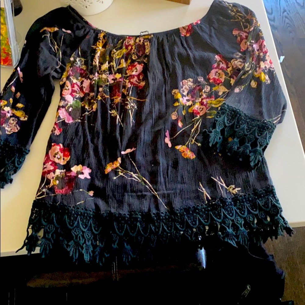 Blue floral off the shoulder top